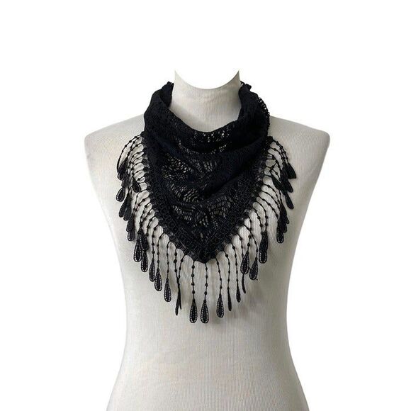 Ransom Girl Crochet Scarf Women's Black Tassel Neck Fashion Size XL - Picture 2 of 6